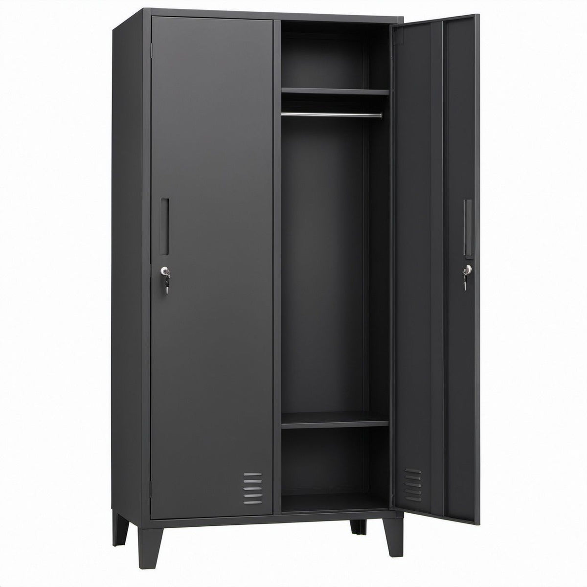 Armário Metálico Preto de 2 Portas com Fechaduras, 80 x 40 x 180 cm
