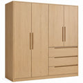 Roupeiro Retangular em Carvalho Claro com 4 Portas e 3 Gavetas, 180 x 60 x 220 cm