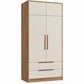 Roupeiro Retangular Bege e Nogueira 80 x 52 x 200 cm com 2 Portas e 2 Gavetas