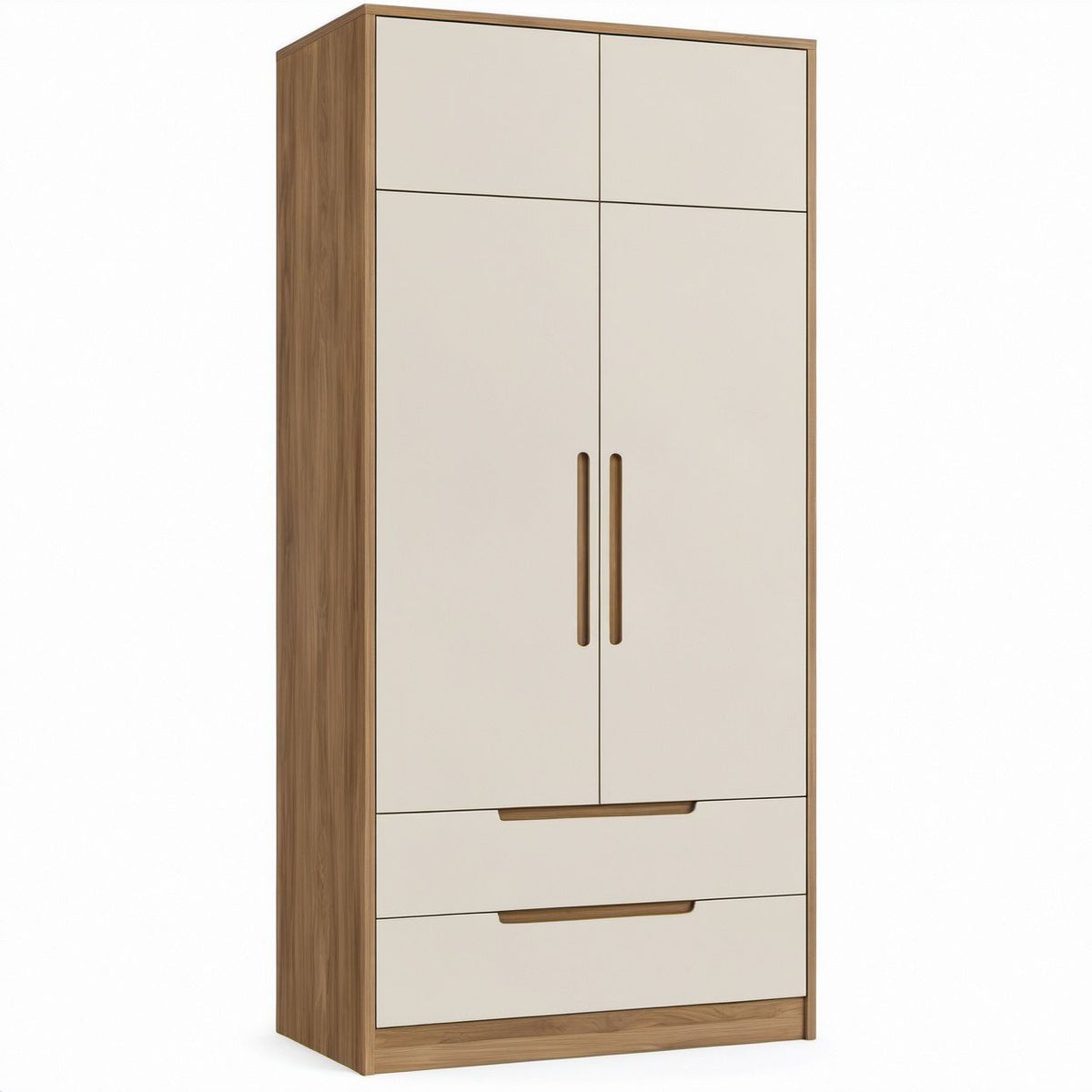 Roupeiro Retangular Bege e Nogueira 80 x 52 x 200 cm com 2 Portas e 2 Gavetas