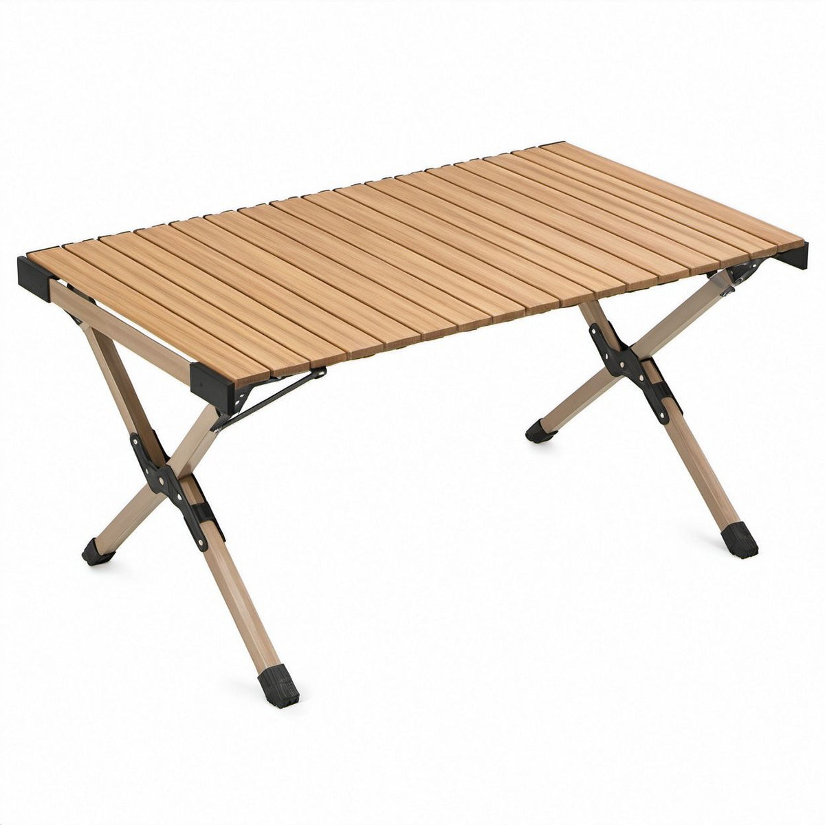 Mesa Dobrável Retangular em Bambu e Alumínio 120 x 60 x 45 cm Natural/Bege/Preto