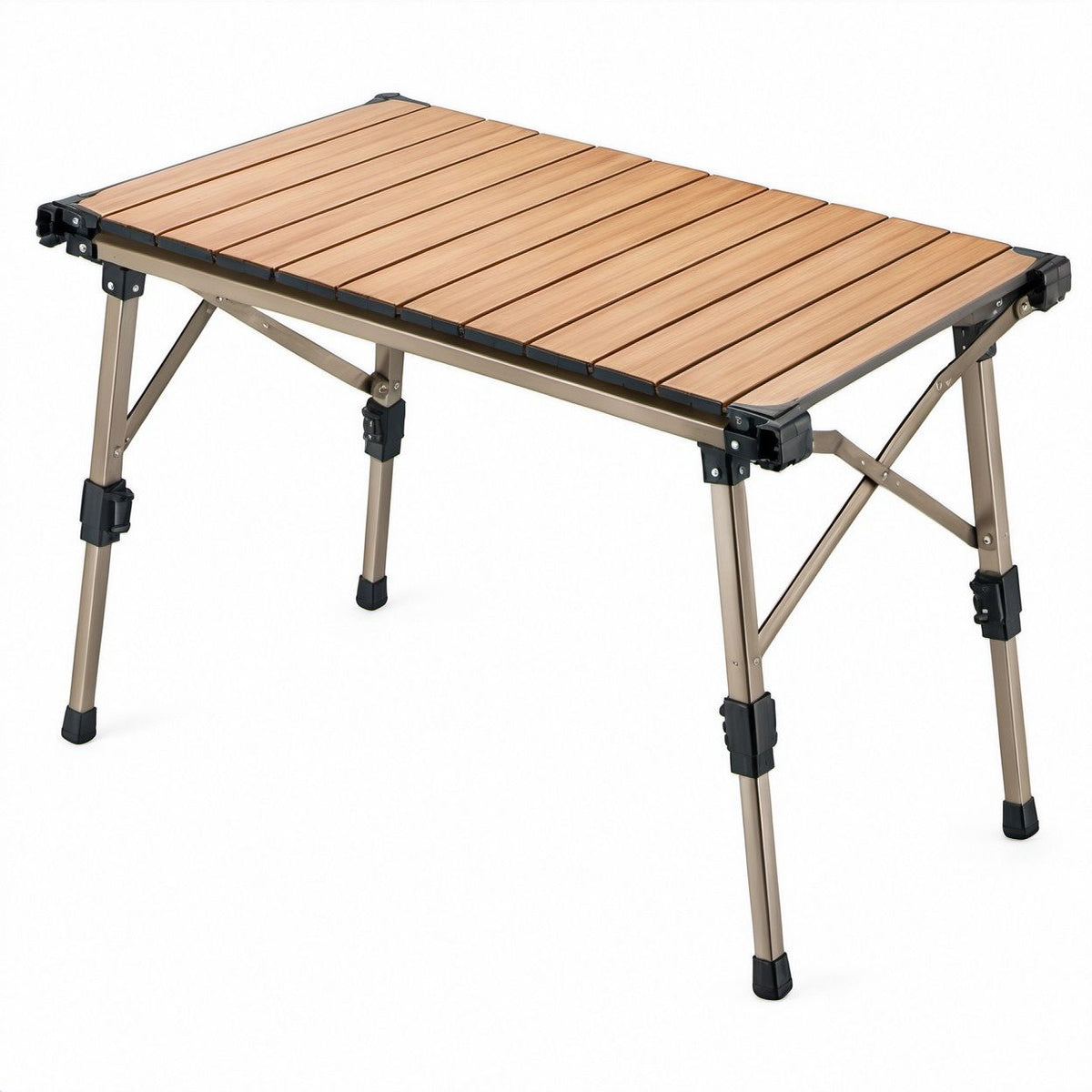 Mesa Dobrável de Alumínio Castanha/Preta 120 x 60 cm, Altura Regulável 45-68 cm