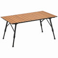 Mesa de Campismo Dobrável em Alumínio Castanho e Preto 120 x 60 x 45-65 cm