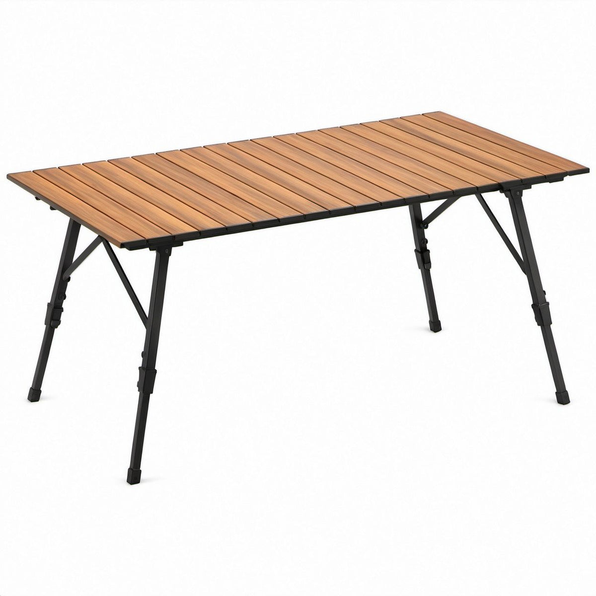 Mesa de Campismo Dobrável em Alumínio Castanho e Preto 120 x 60 x 45-65 cm