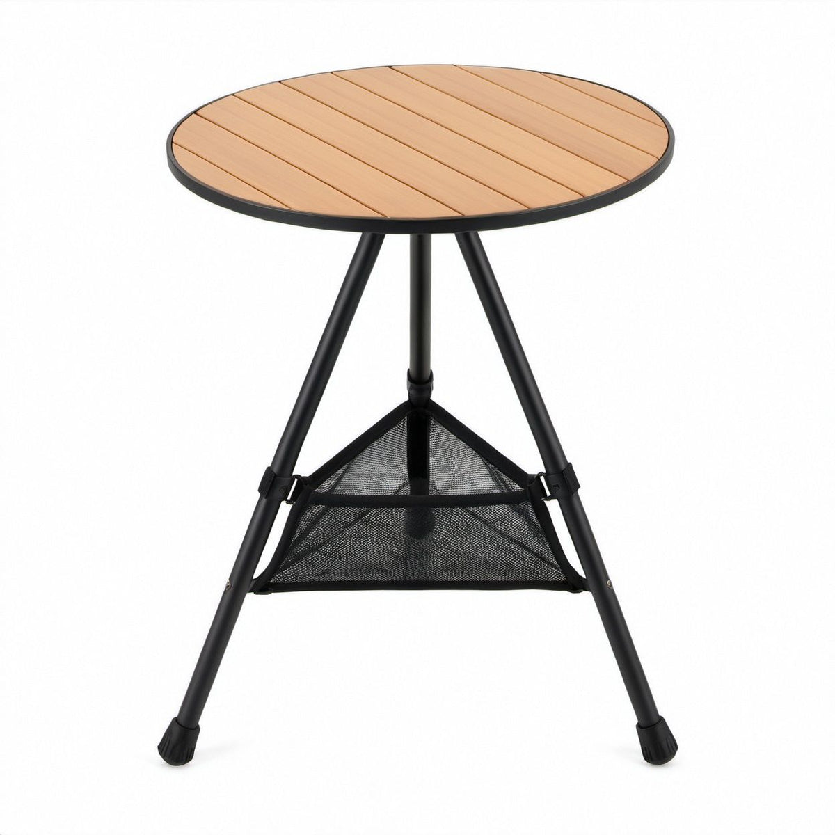 Mesa de Campismo Dobrável Redonda em Alumínio Bege e Preto, Ø 60 x 65 cm