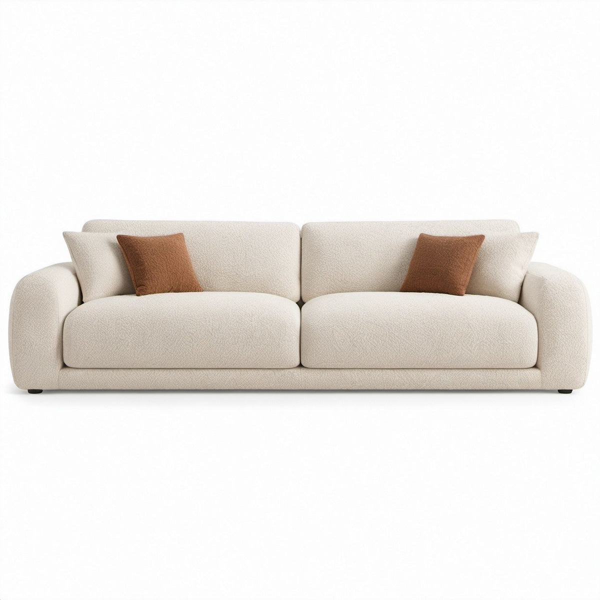 Sofá Reto de 3 Lugares em Bouclé Bege com Almofadas, 230 x 95 x 85 cm