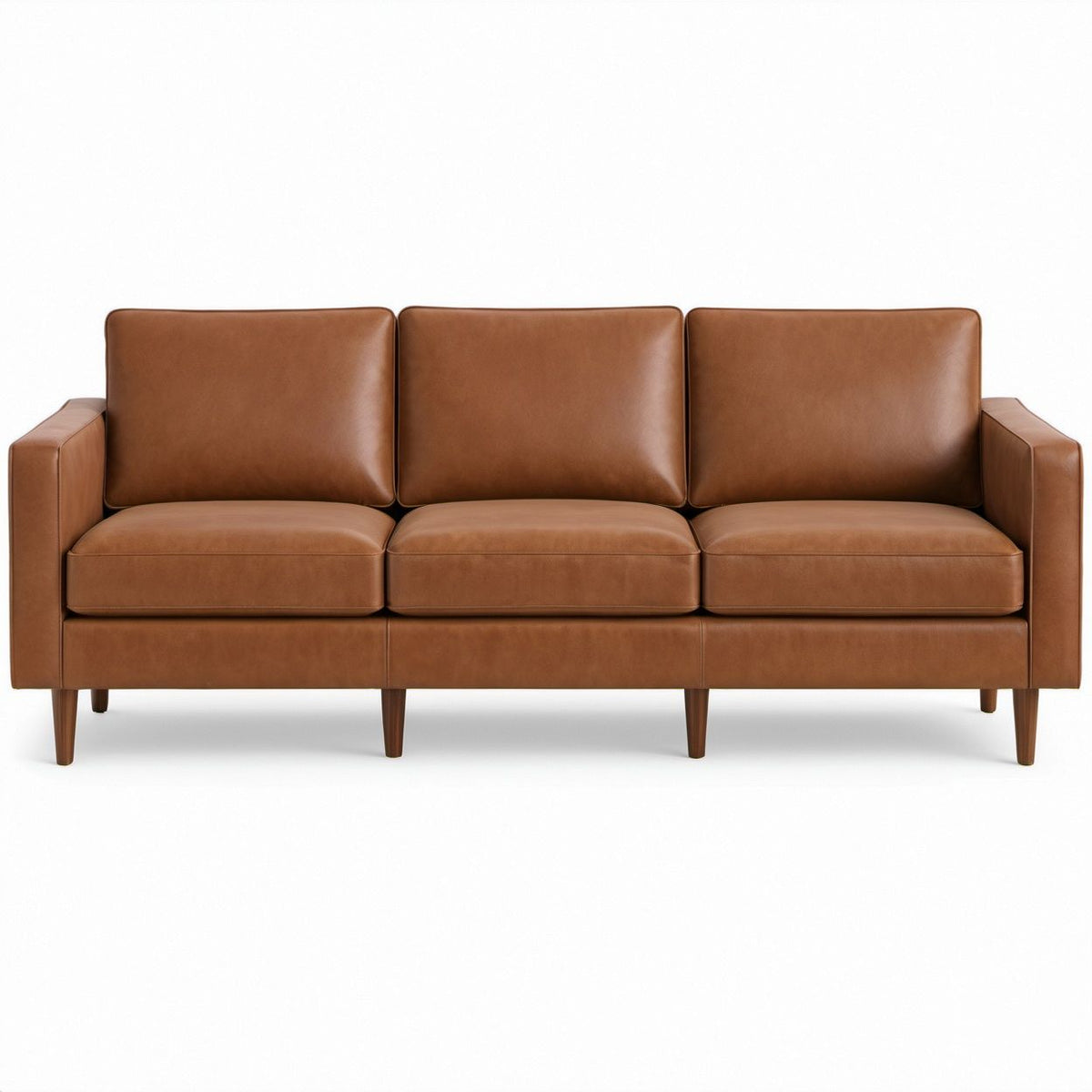 Sofá de 3 Lugares Retangular em Couro Sintético PU Castanho, 210 x 88 x 86 cm