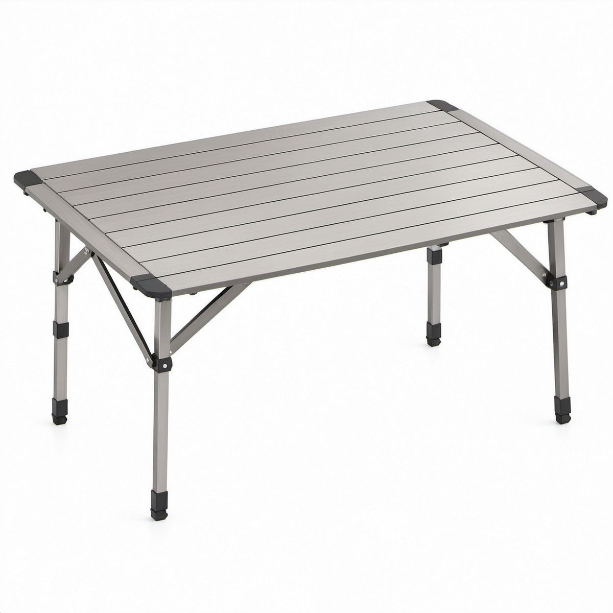 Mesa de Campismo Dobrável em Alumínio Cinzenta e Preta 120 x 60 x 55-70 cm