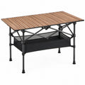 Mesa Dobrável Retangular em Bambu e Alumínio Castanha e Preta 120 x 60 x 70 cm