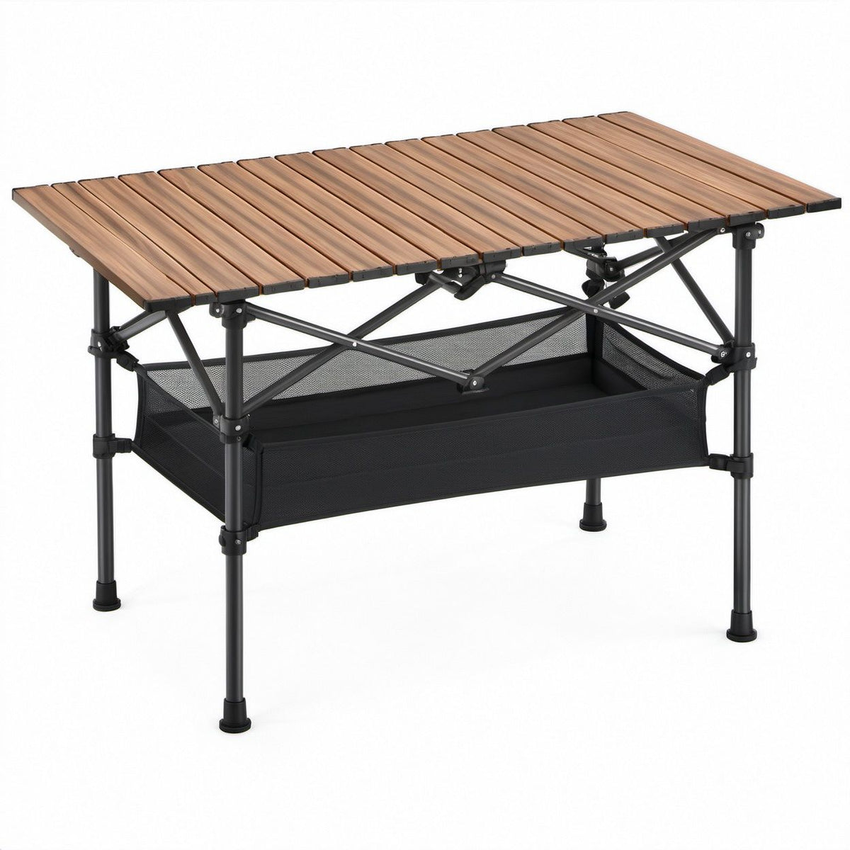 Mesa Dobrável Retangular em Bambu e Alumínio Castanha e Preta 120 x 60 x 70 cm