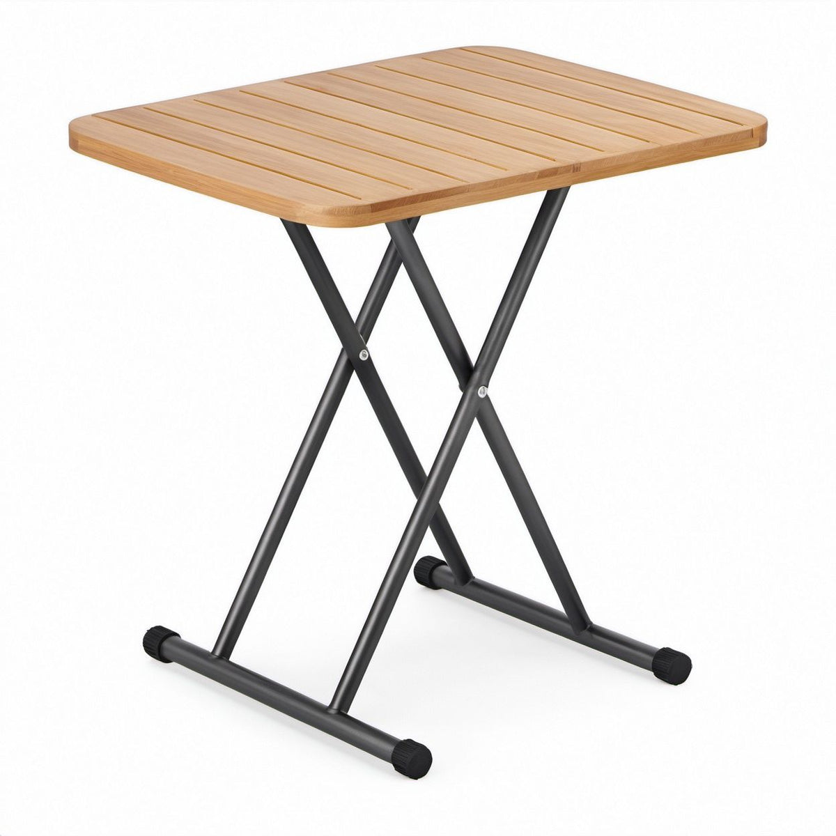 Mesa Dobrável de Campismo em Bambu e Aço Natural/Preto 60 x 40 x 70 cm