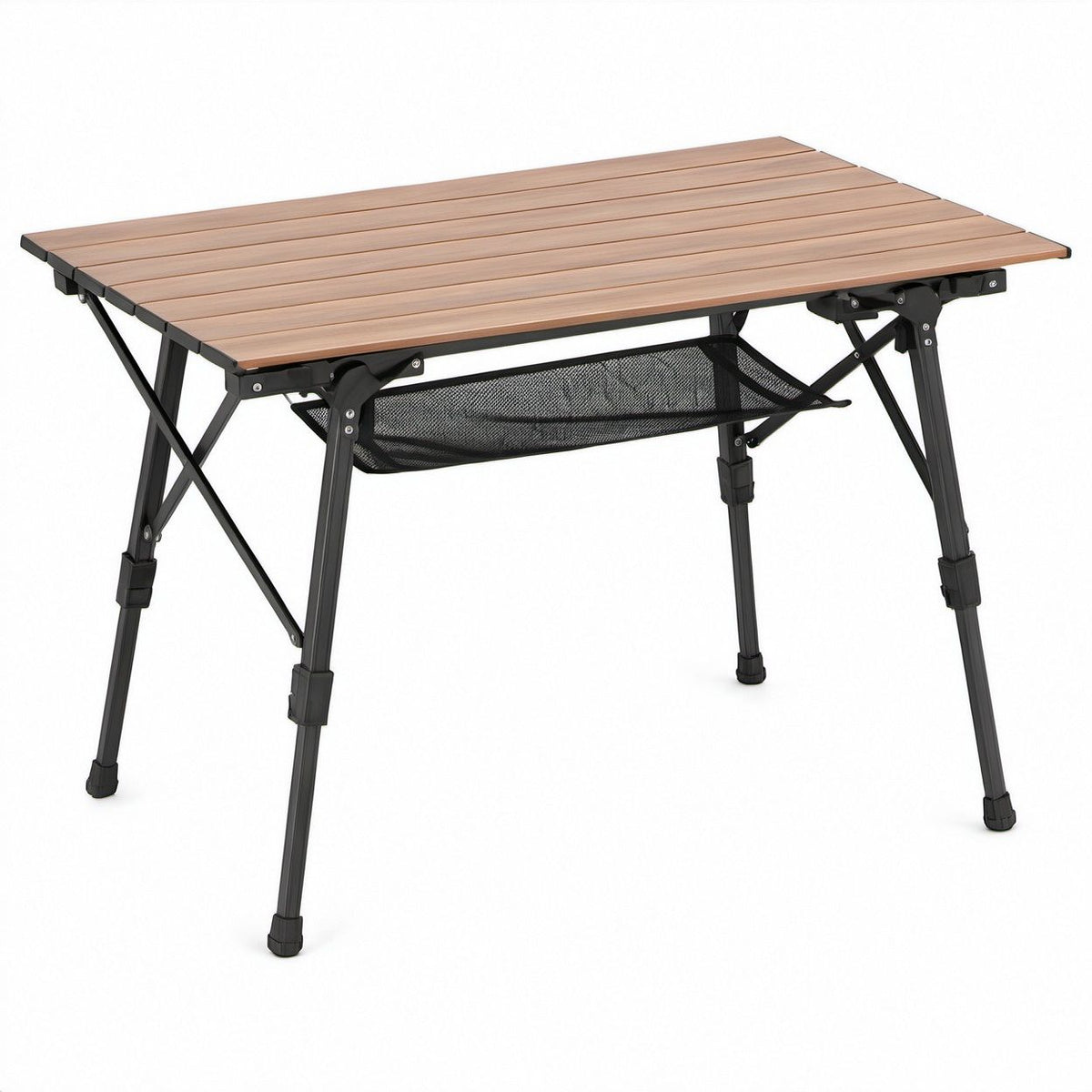 Mesa de Campismo Dobrável Retangular em Alumínio Castanha e Preta 120 x 60 x 45-65 cm