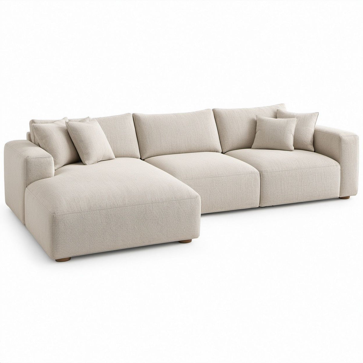 Sofá Modular em L com Chaise Longue Esquerda Bege em Poliéster 300 x 180 x 75 cm